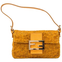FENDI Mini 'Baguette' Beaded Bag in Yellow Ocher