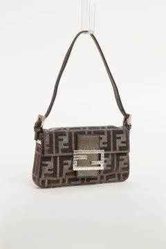 Fendi Mini Baguette in Metallic Zucca Logo Fabric with Crystal Closure