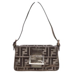 Fendi Mini Baguette in Metallic Zucca Logo Fabric with Crystal Closure