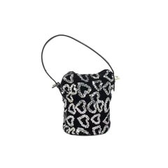 FENDI Mini Bucket White Heart Shaped Sequin Black Bag