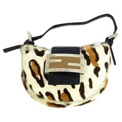 Fendi Mini Croissant Pony hair in Leopard print White Multicolor