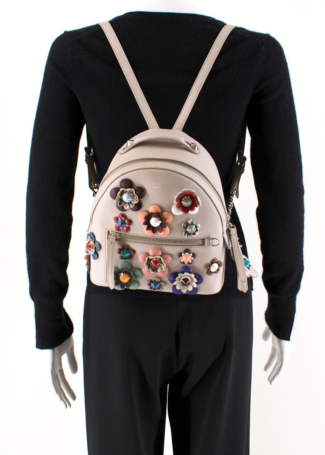 Brown Fendi Mini Floral Appliqué Backpack one size