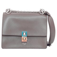 FENDI Mini Kan I grey smooth calfskin leather studded clasp shoulder bag
