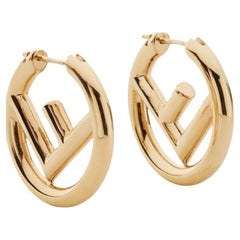 Fendi Mini Logo Metallic Gold Earrings