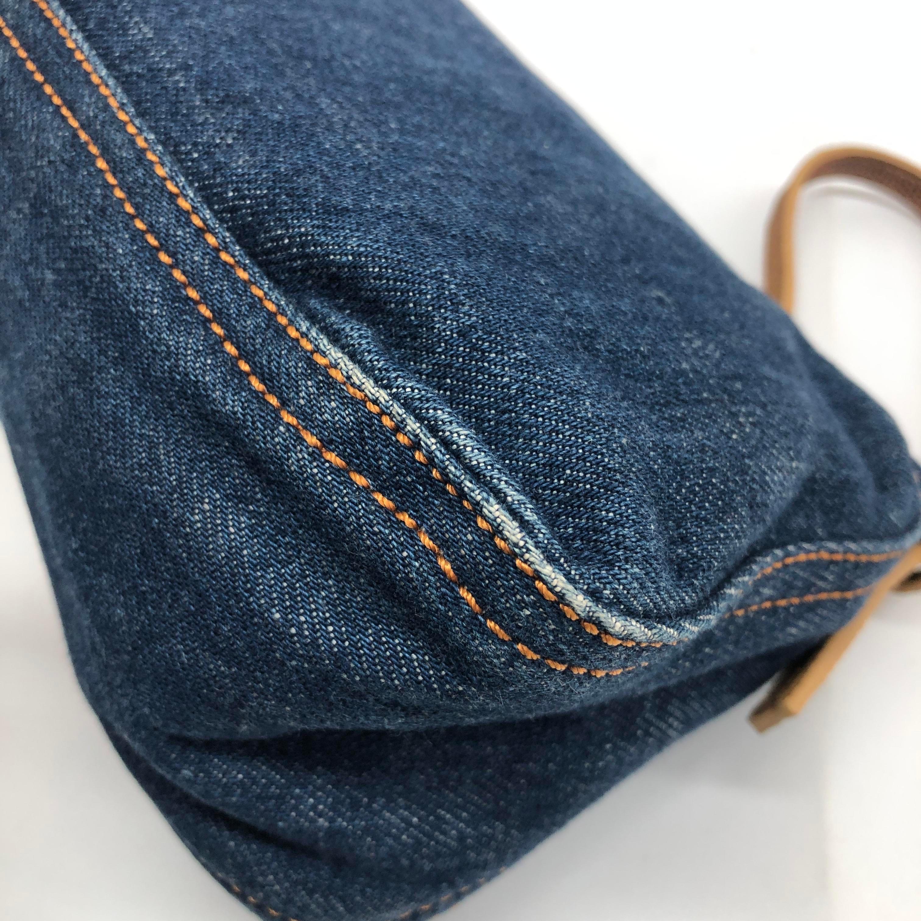 Fendi Mini Mamma Baguette Azul Denim Amarillo Piel Correa en venta 6