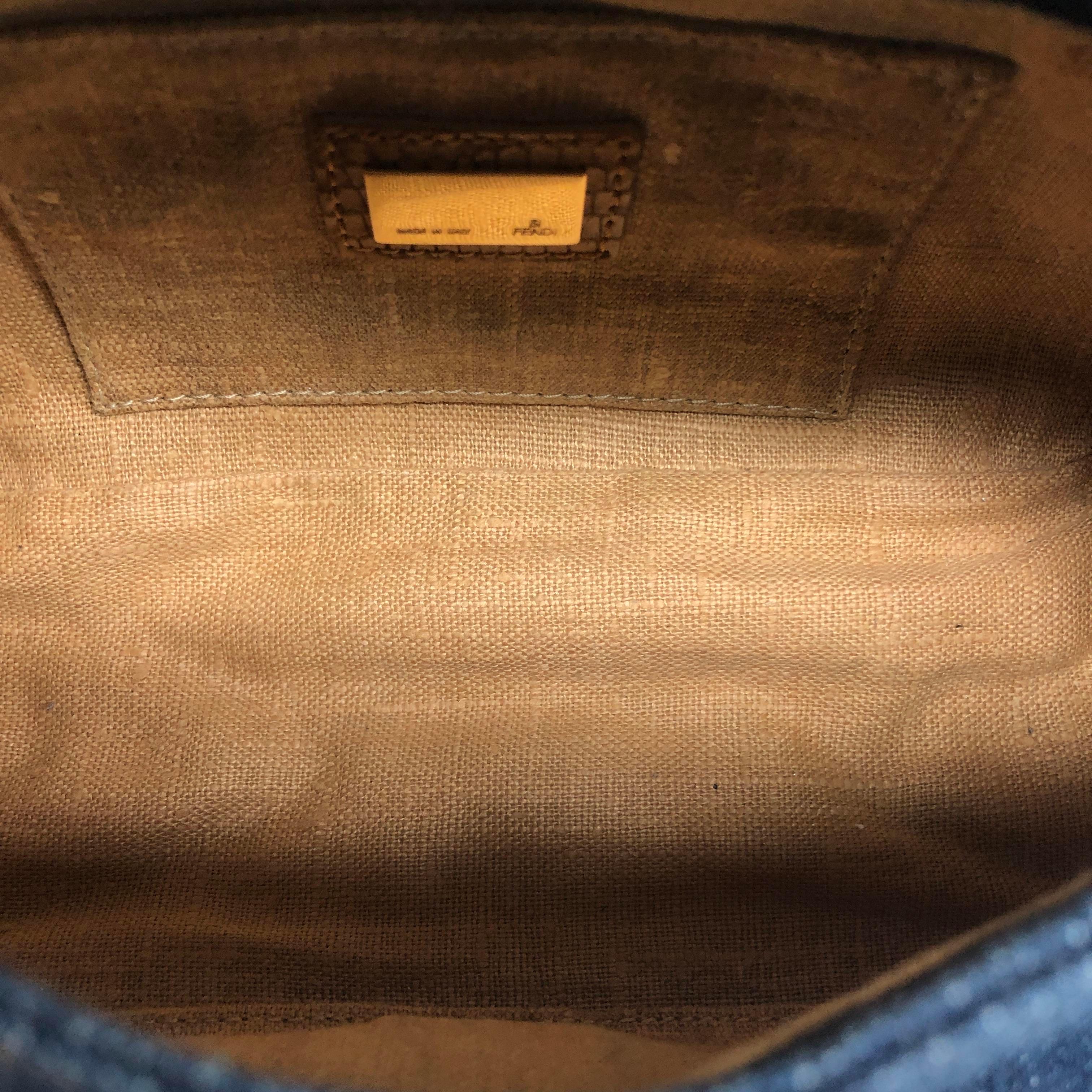 Fendi Mini Mamma Baguette Azul Denim Amarillo Piel Correa en Bueno estado para la venta en AUBERVILLIERS, FR