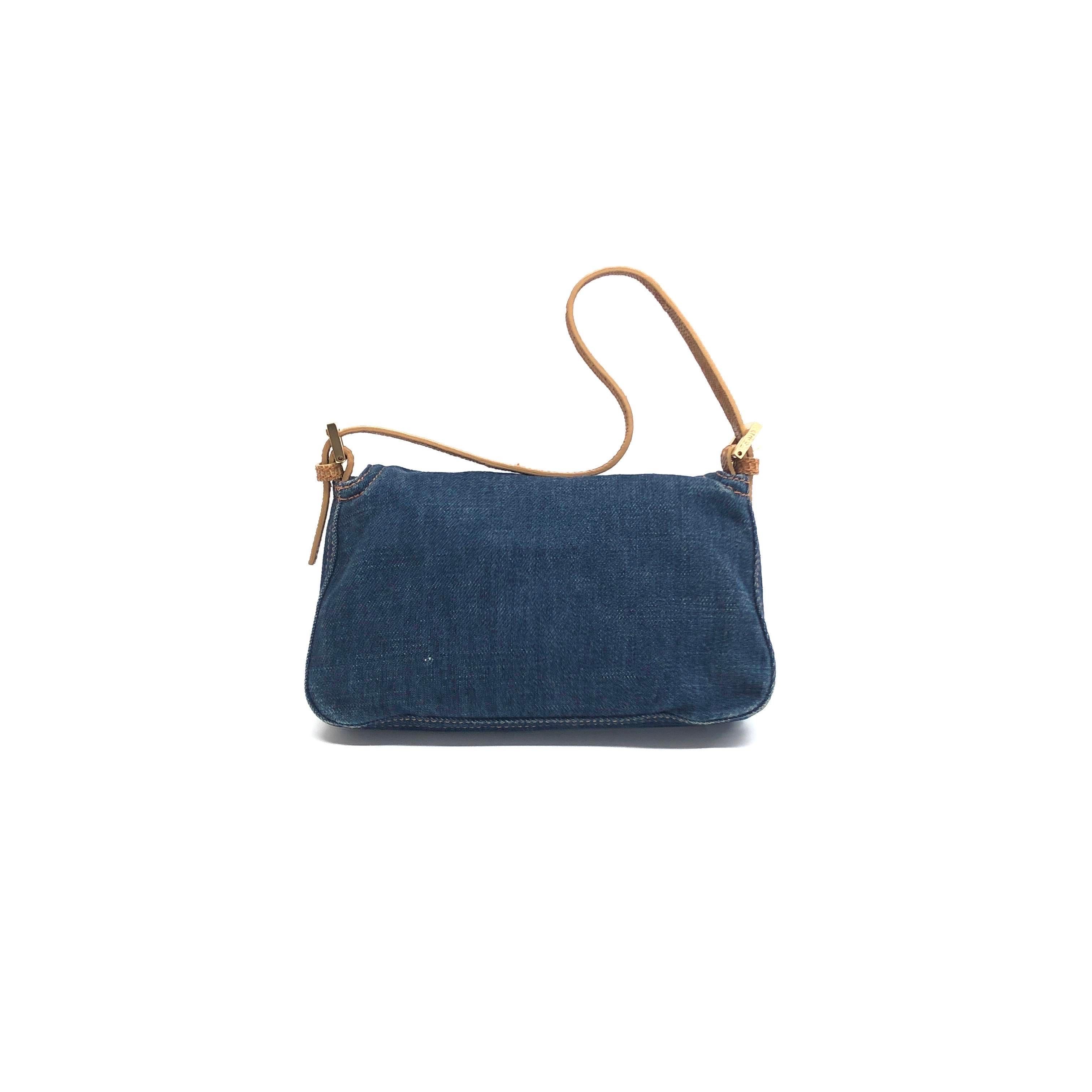 De las mujeres Fendi Mini Mamma Baguette Azul Denim Amarillo Piel Correa en venta