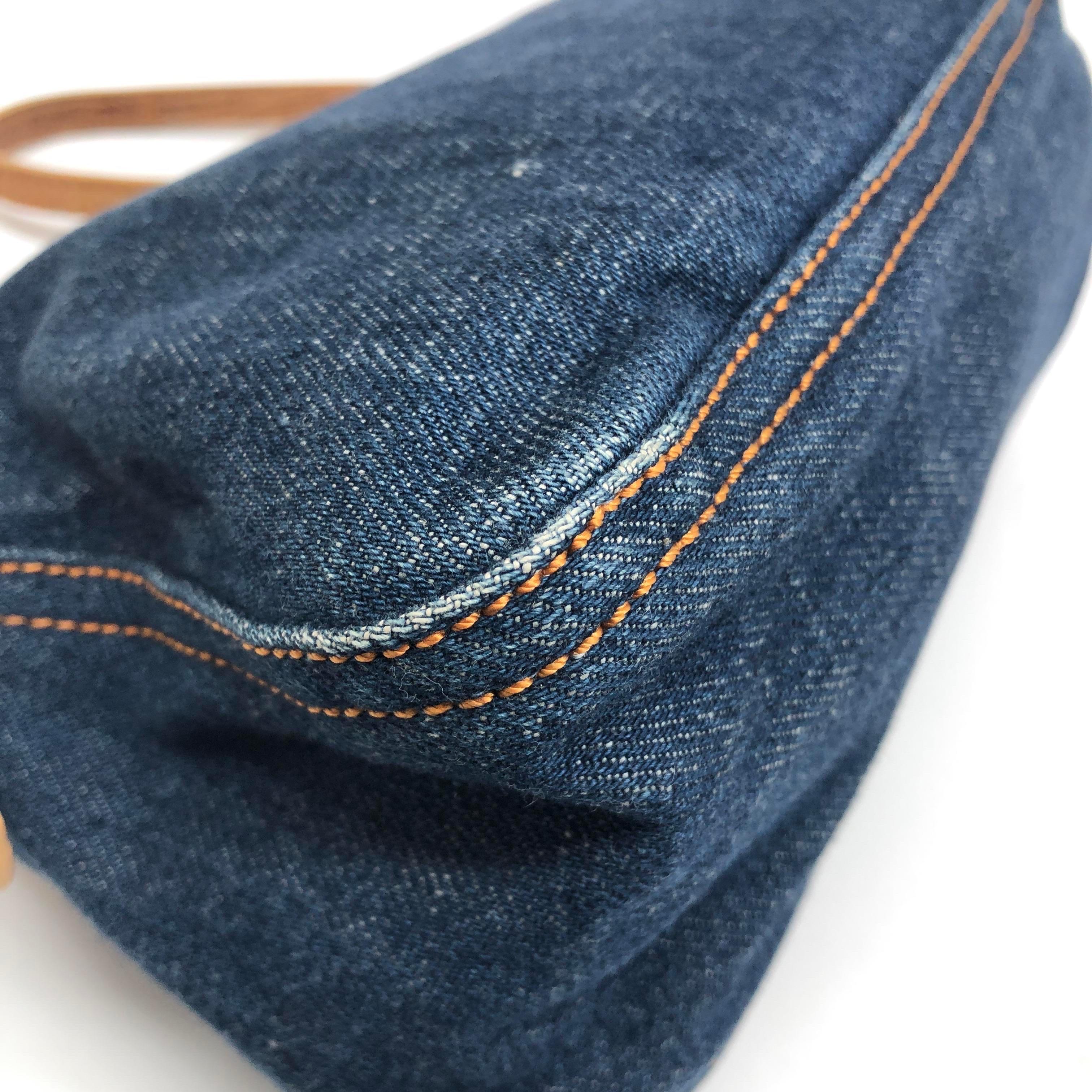 Fendi Mini Mamma Baguette Azul Denim Amarillo Piel Correa en venta 2