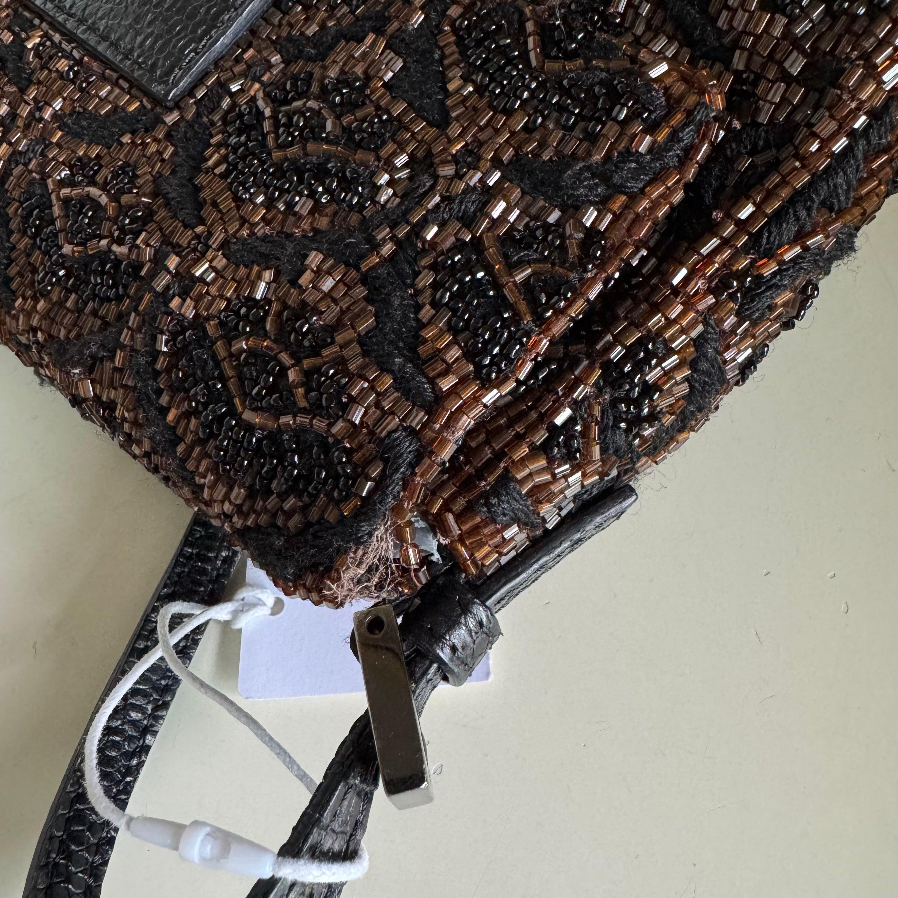 Fendi Mini Mamma Baguette Brown Glitter Beads Floral Embroidery For Sale 4