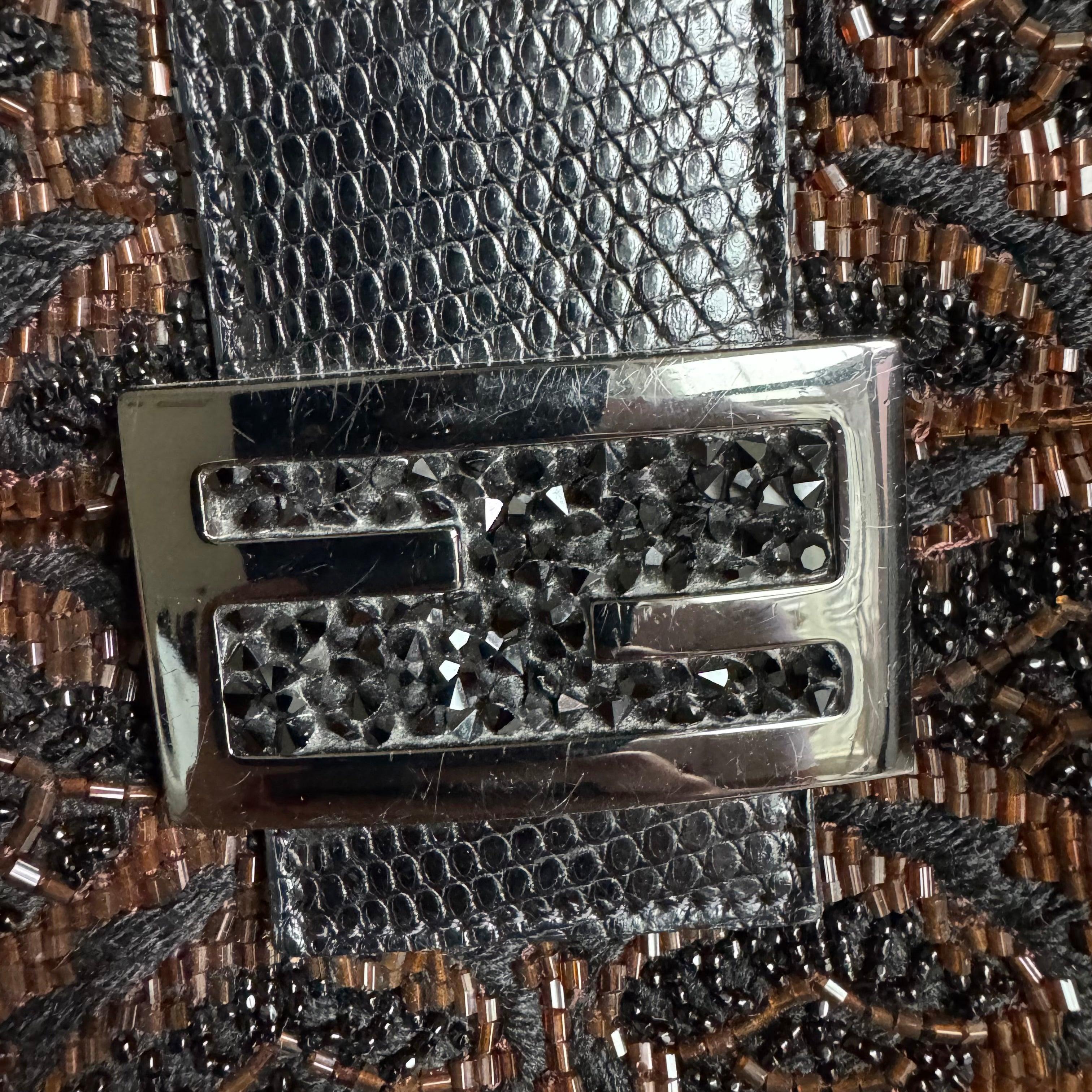 Fendi Mini Mamma Baguette Brown Glitter Beads Floral Embroidery For Sale 1