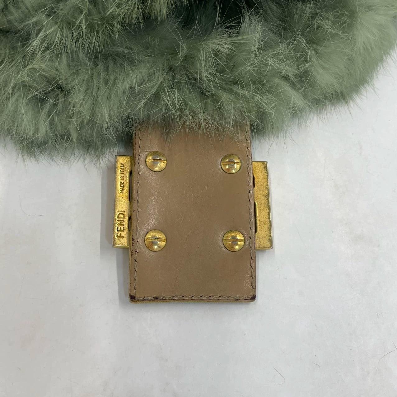 Fendi Mini Mamma Baguette Green Faux Fur For Sale 8
