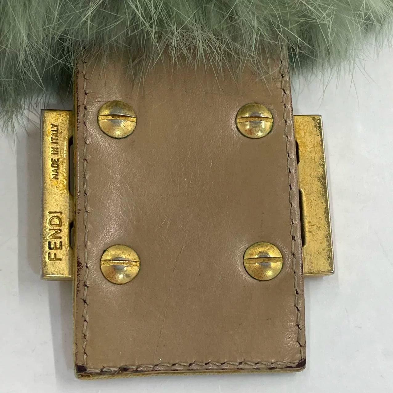 Fendi Mini Mamma Baguette Green Faux Fur For Sale 9