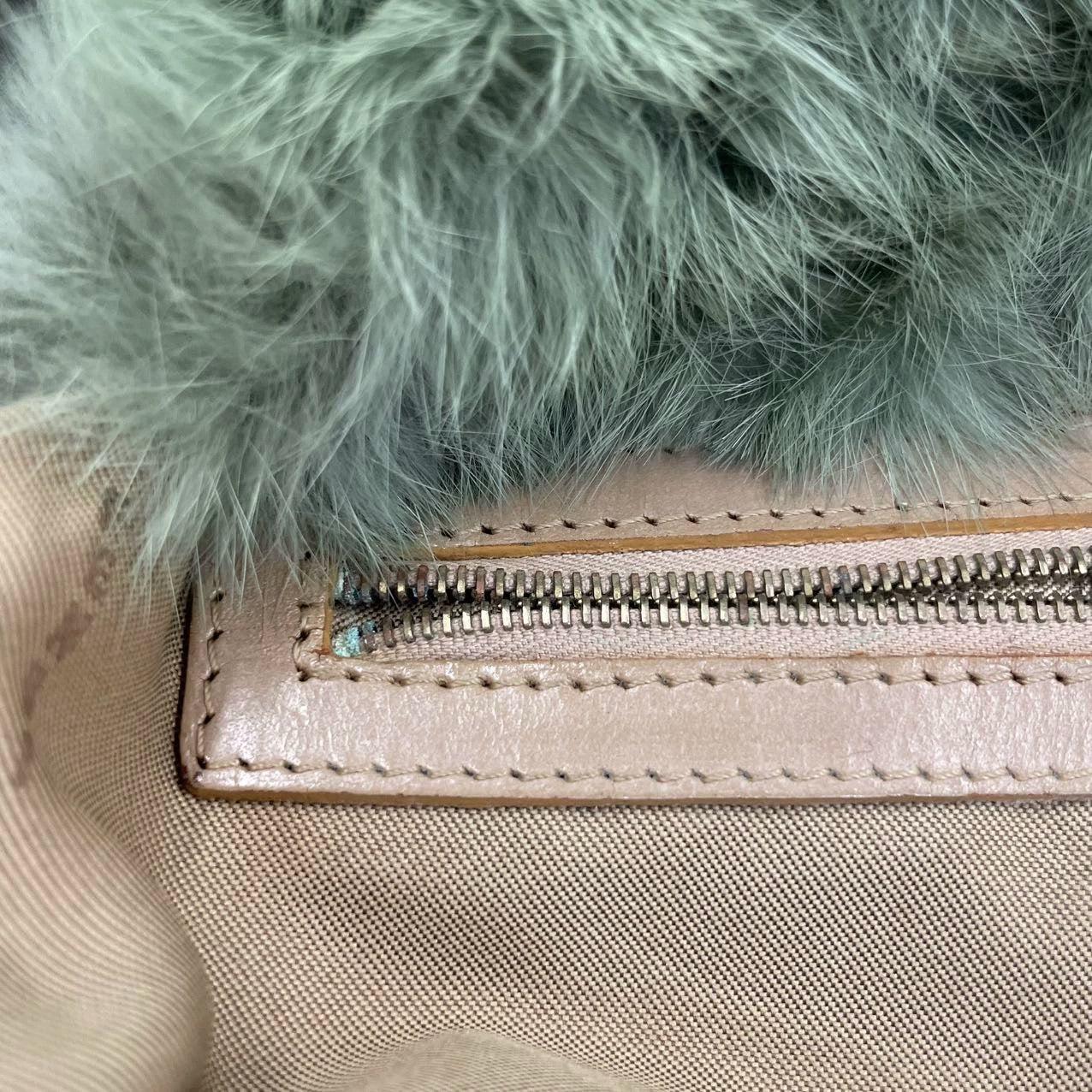 Fendi Mini Mamma Baguette Green Faux Fur For Sale 10