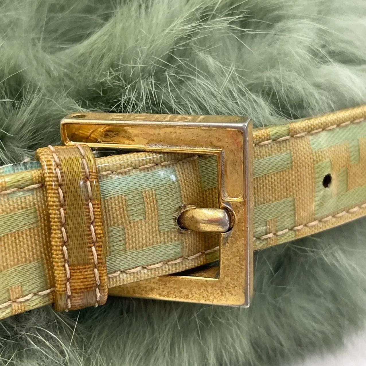 Fendi Mini Mamma Baguette Green Faux Fur For Sale 11