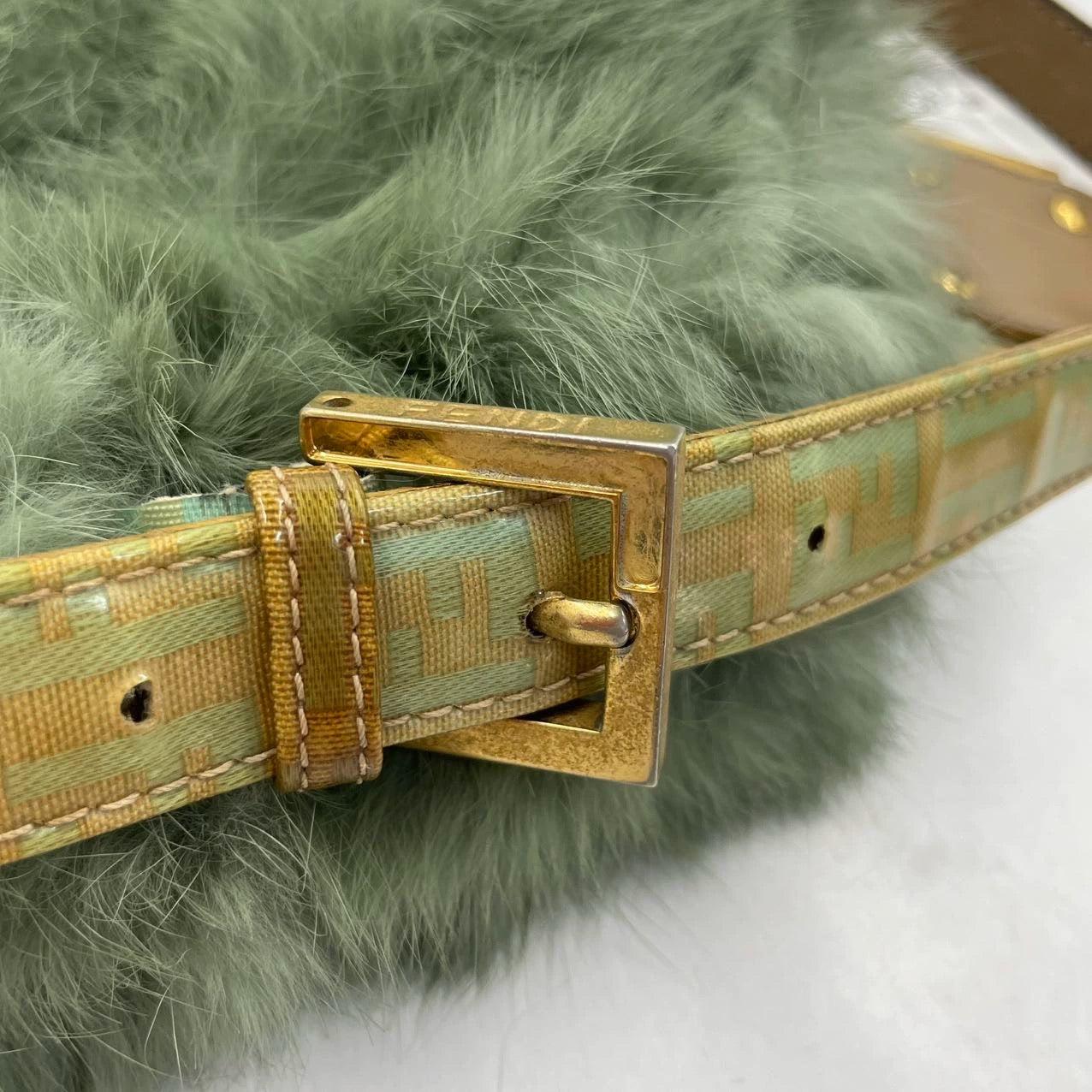 Fendi Mini Mamma Baguette Green Faux Fur For Sale 12