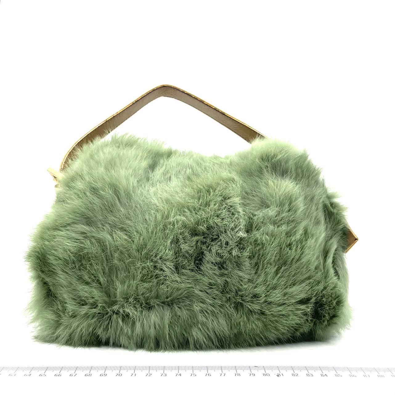 Women's Fendi Mini Mamma Baguette Green Faux Fur For Sale