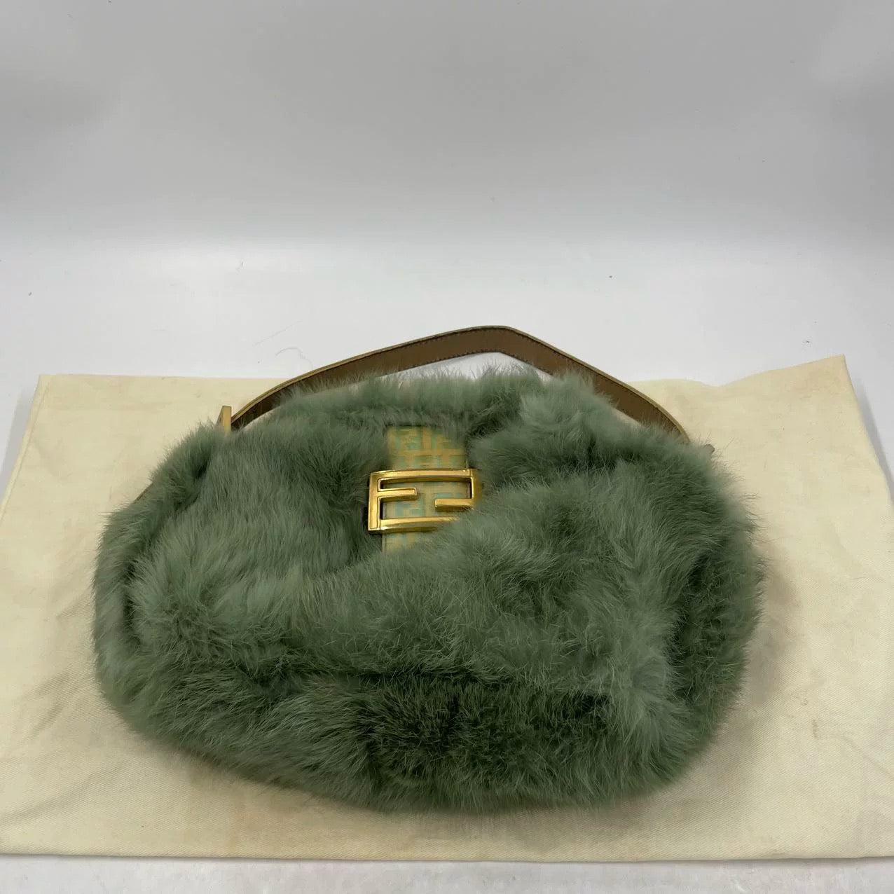 Fendi Mini Mamma Baguette Green Faux Fur For Sale 2