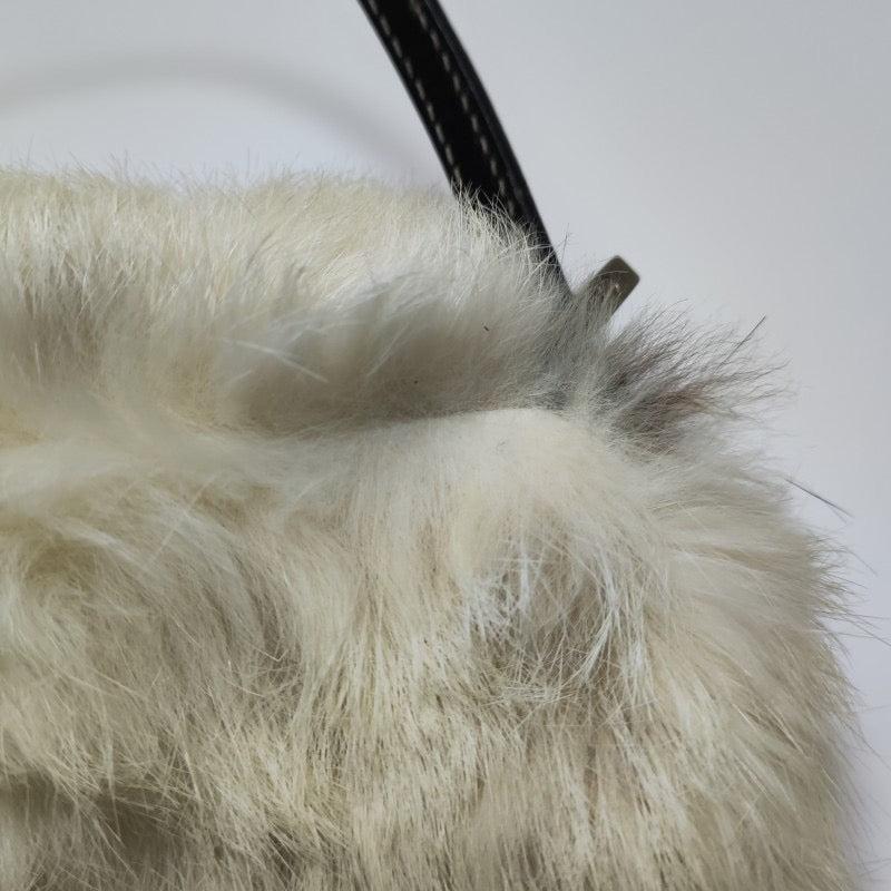 Fendi Mini Mamma Baguette White Rabbit Fur Shoulder Bag For Sale 8
