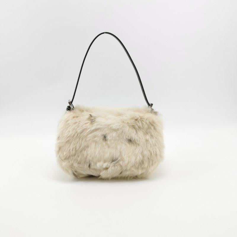Women's Fendi Mini Mamma Baguette White Rabbit Fur Shoulder Bag For Sale