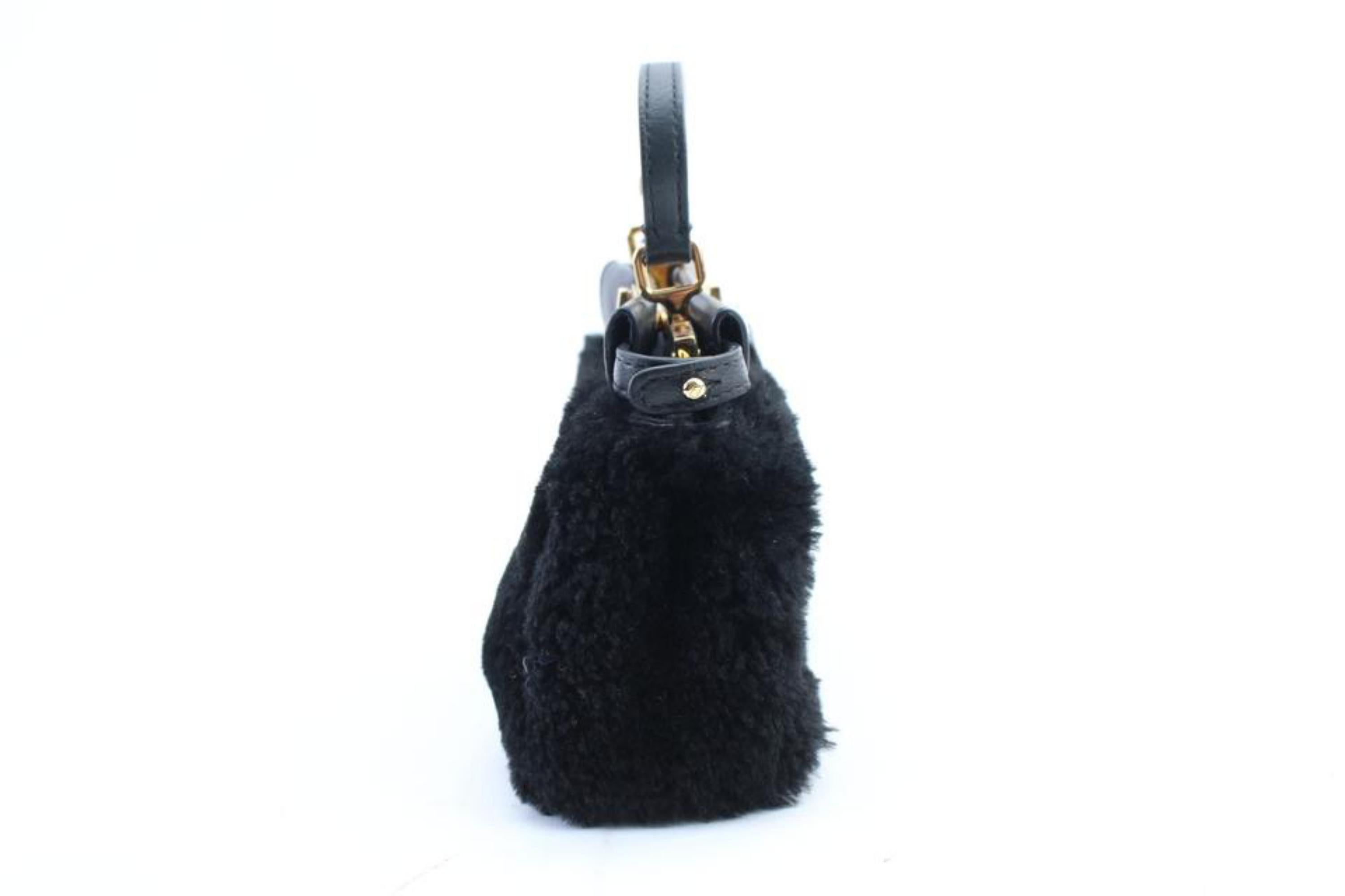 Fendi Mini Mirco Peekaboo 32fr0207 Black Shearling Wool Clutch For Sale 6