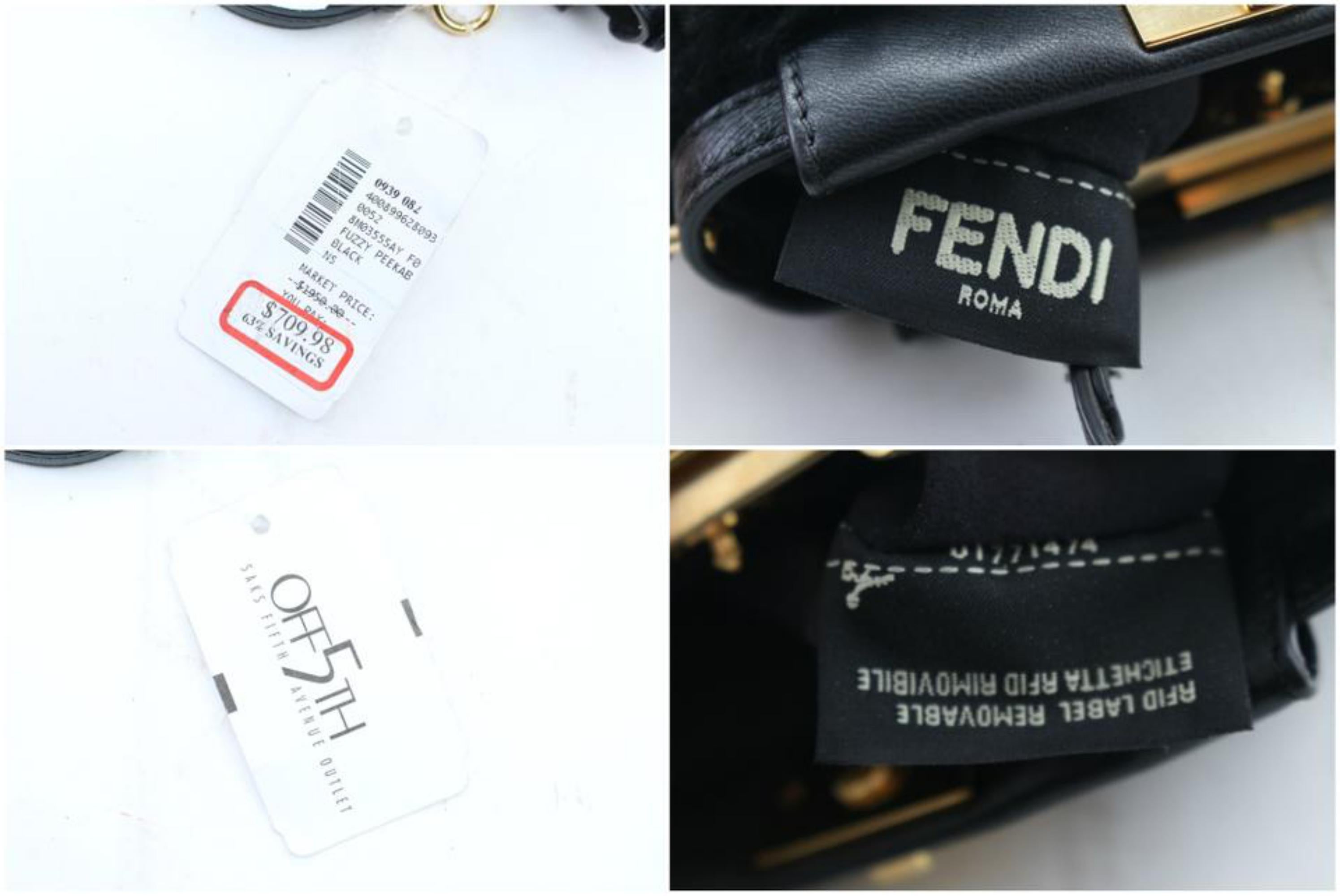 Fendi Mini Mirco Peekaboo 32fr0207 Black Shearling Wool Clutch In Excellent Condition For Sale In Forest Hills, NY
