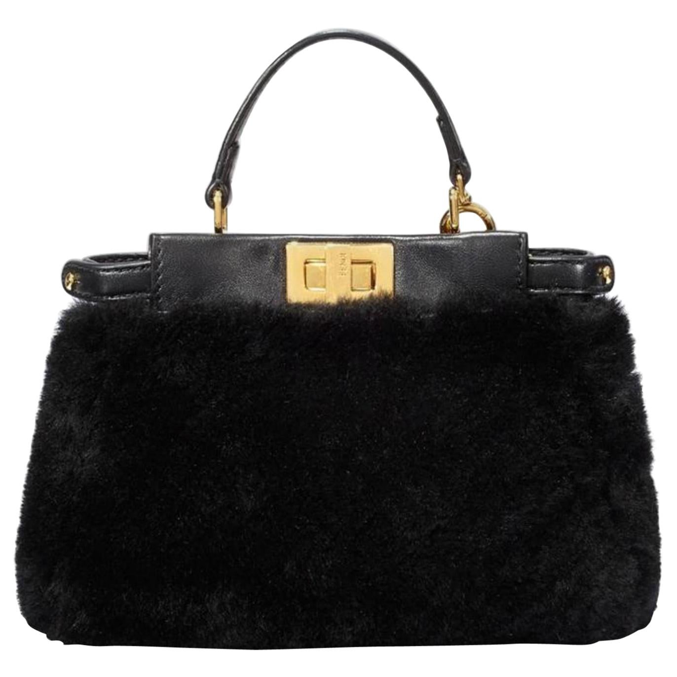 Fendi Mini Mirco Peekaboo 32fr0207 Black Shearling Wool Clutch For Sale