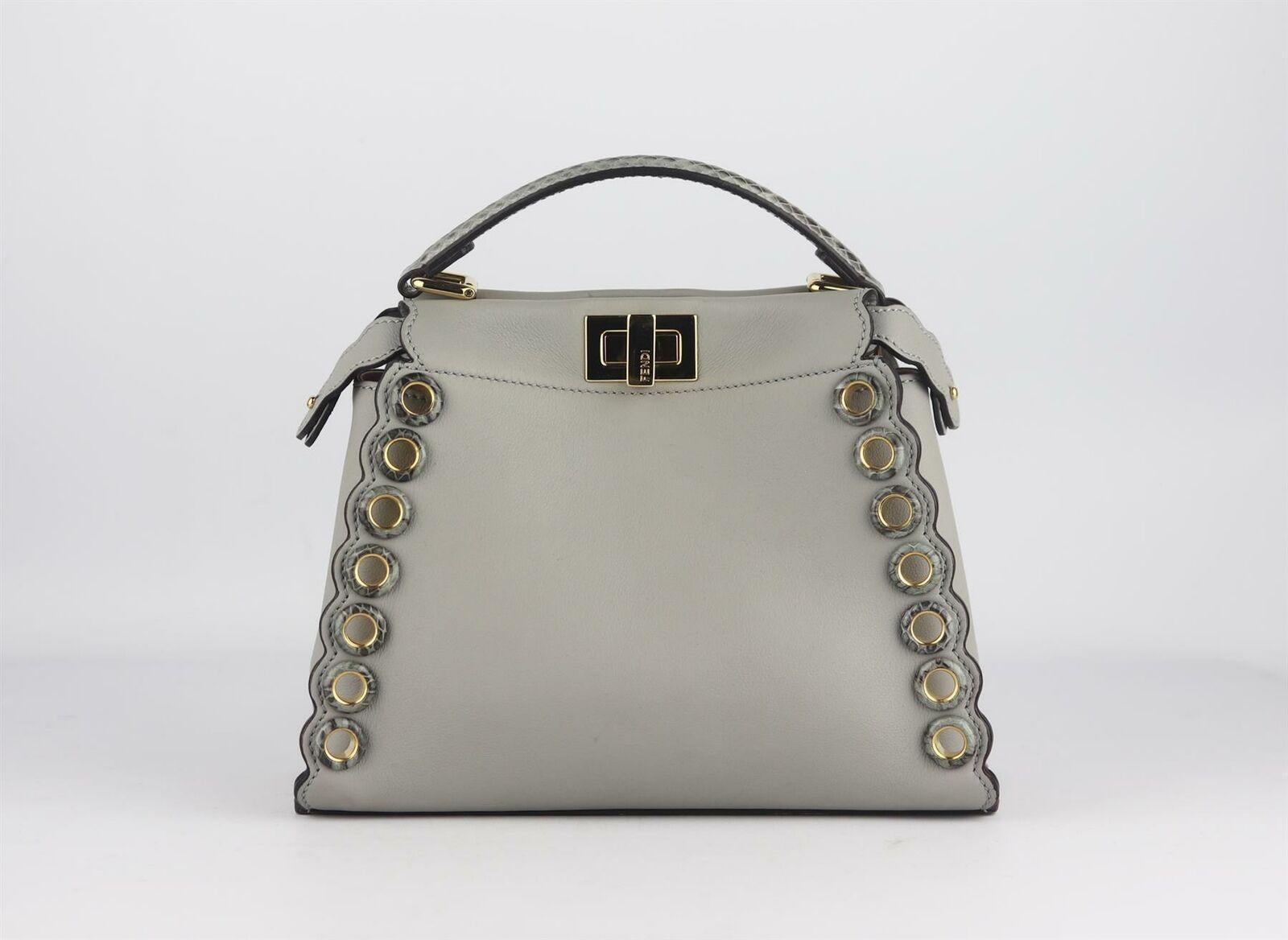 Fendi Mini Peekaboo Eyelet Python Trimmed Leather Shoulder Bag In New Condition In London, GB
