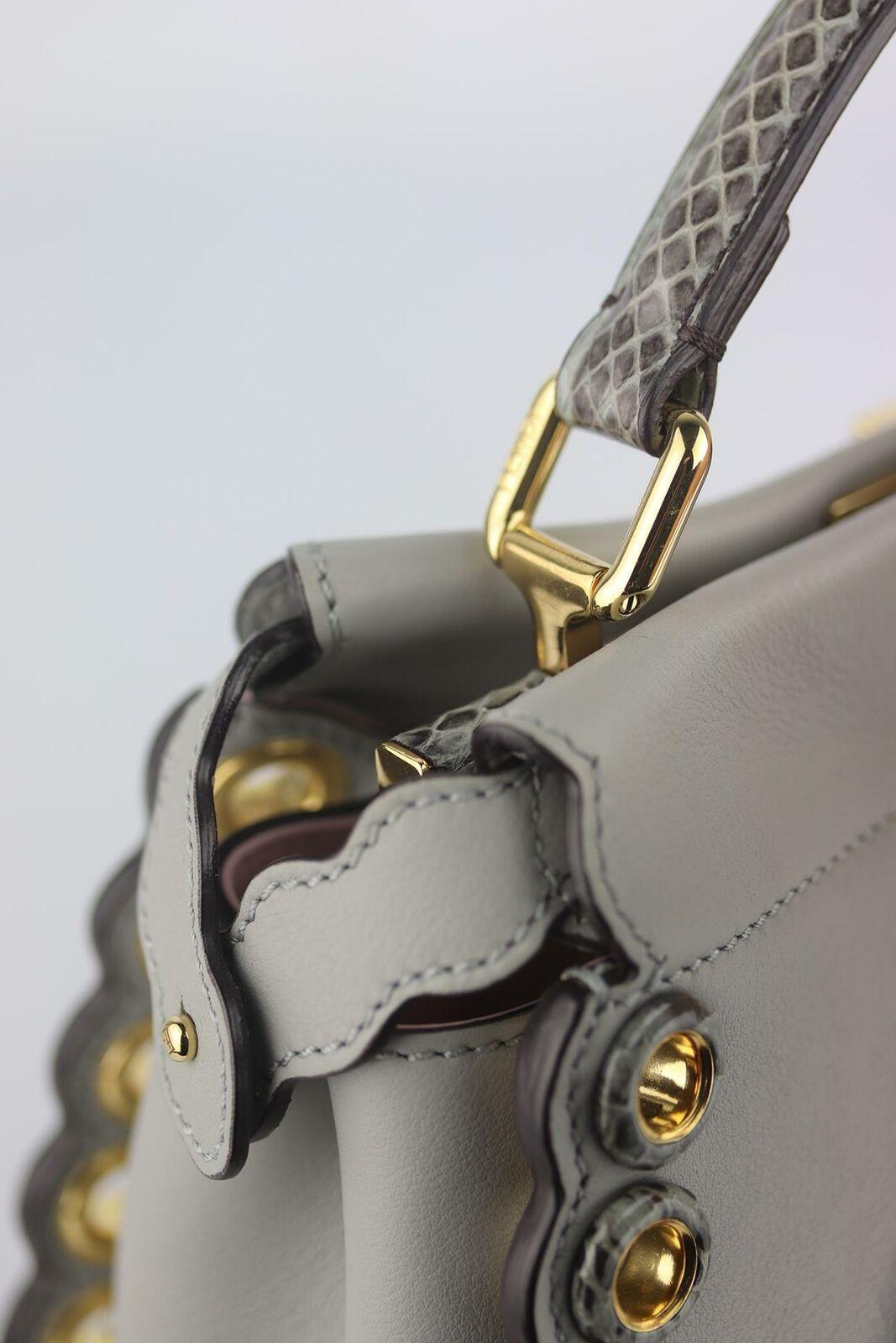 Fendi Mini Peekaboo Eyelet Python Trimmed Leather Shoulder Bag 1