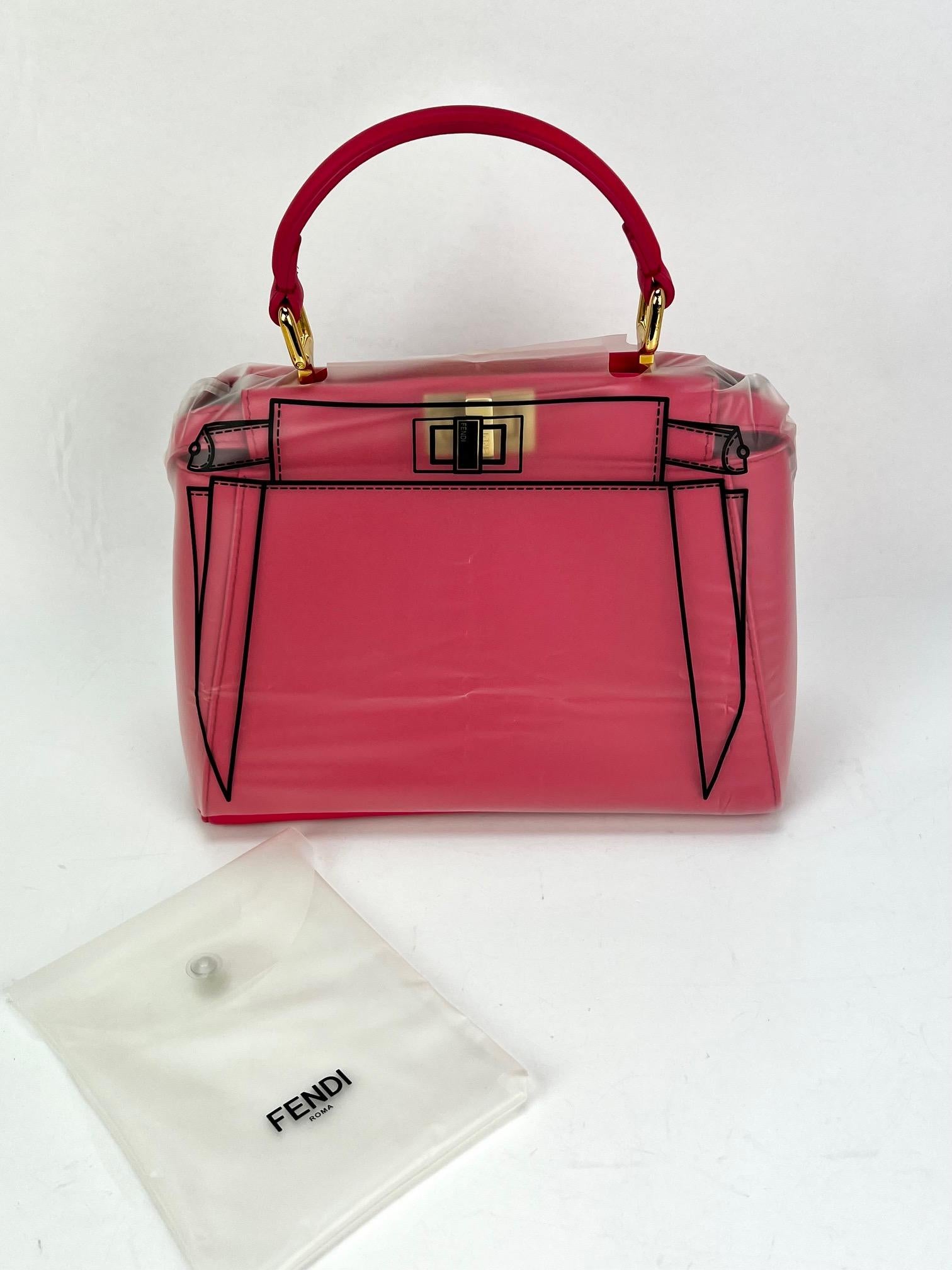 Fendi mini sac porté épaule en cuir rose Peekaboo en vente 6