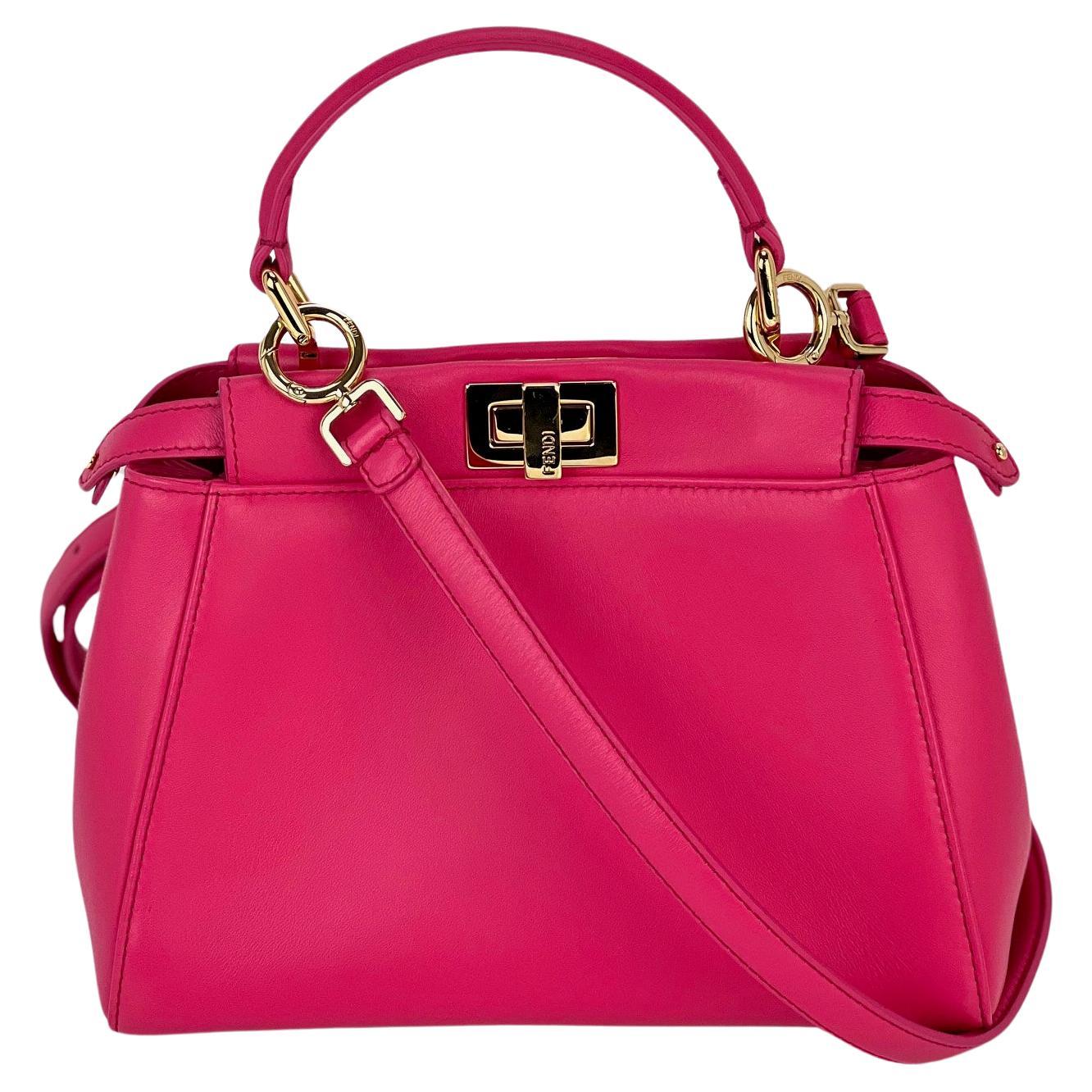 Fendi Mini Peekaboo Pink Leather Hand Shoulder Bag For Sale