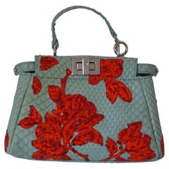 Fendi mini peekaboo python blue leather red swarovski stones bag