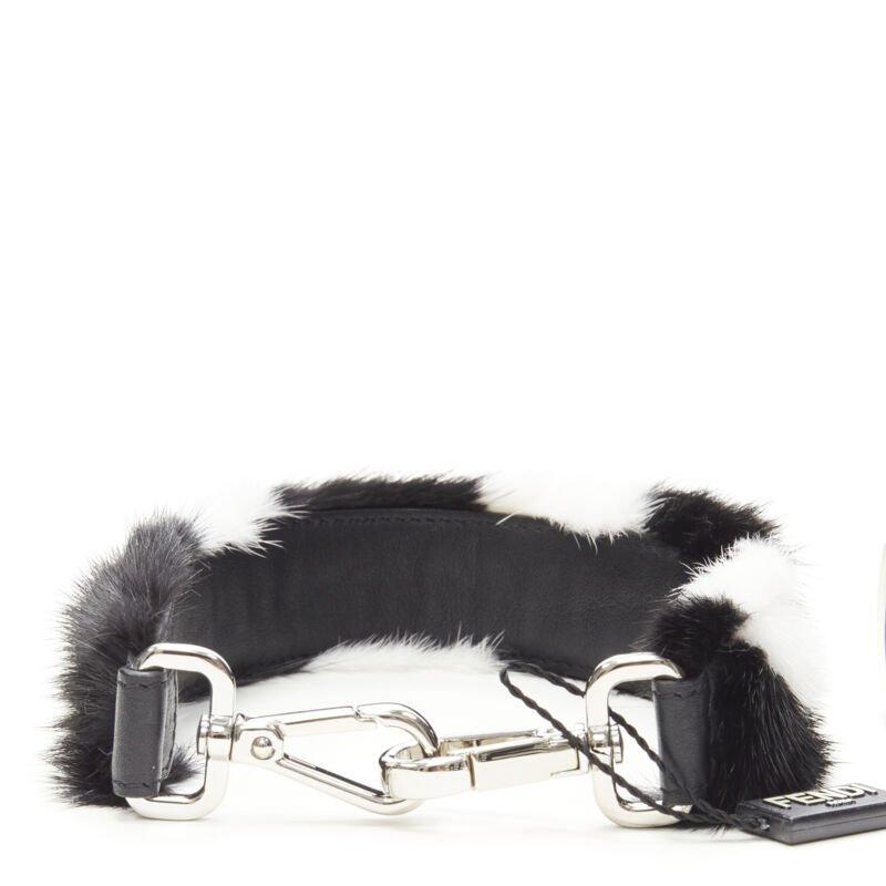 Gray FENDI Mini Strap You black white fur short handle bag strap For Sale