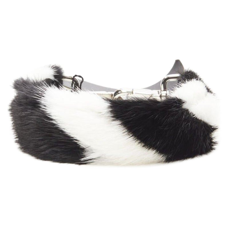 FENDI Mini Strap You black white fur short handle bag strap