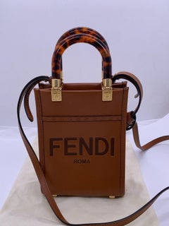 Fendi Mini Sunshine Shopper Tote Bag Brown Calfskin Leather Shoulder Bag