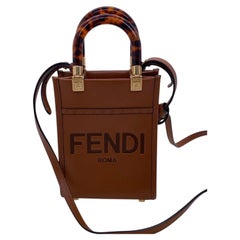 Fendi Mini Sunshine Shopper Tote Bag Brown Calfskin Leather Shoulder Bag