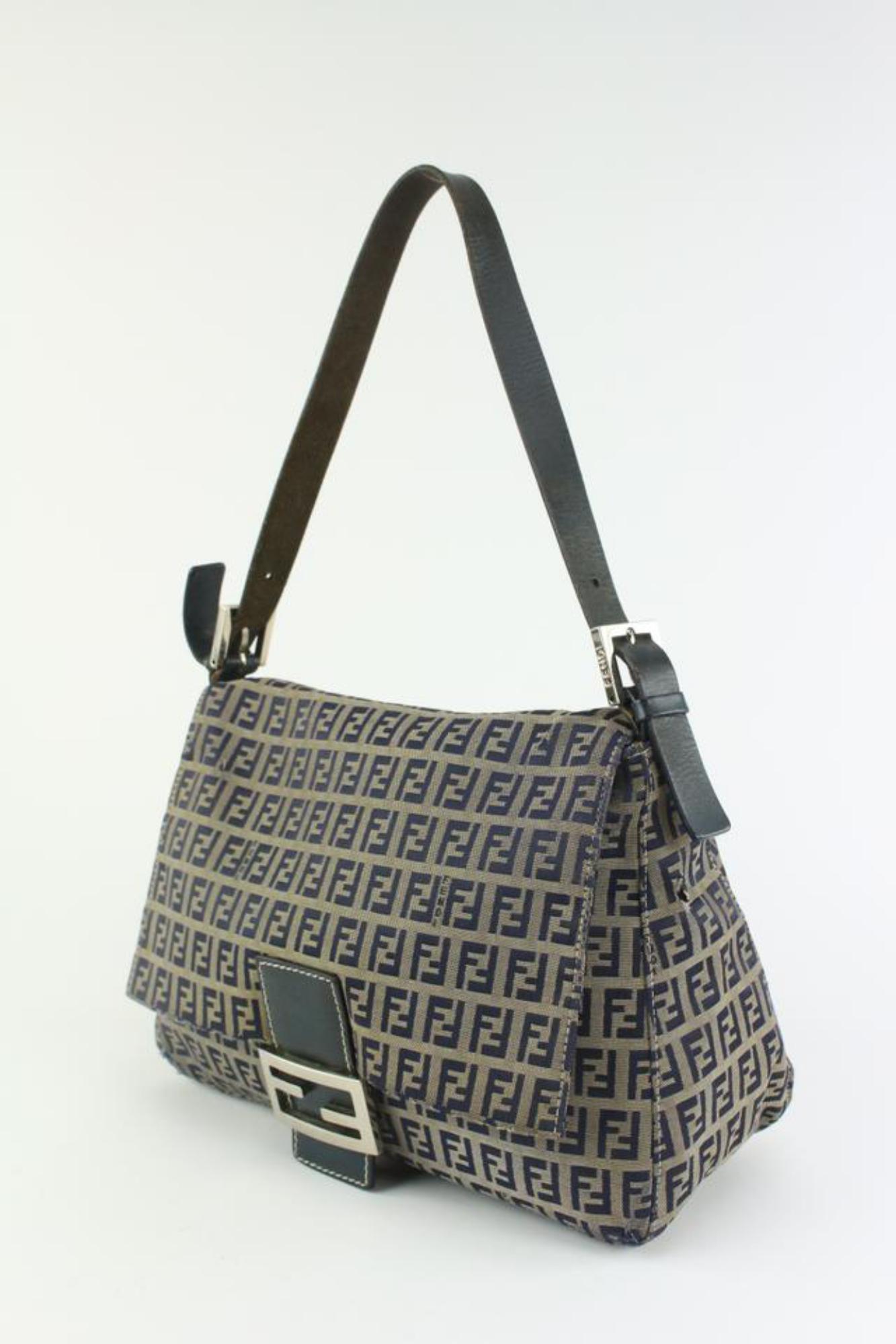 Fendi Mini sac Zucca bleu marine en toile Zucchino Mama Forever 1130f12 en vente 7