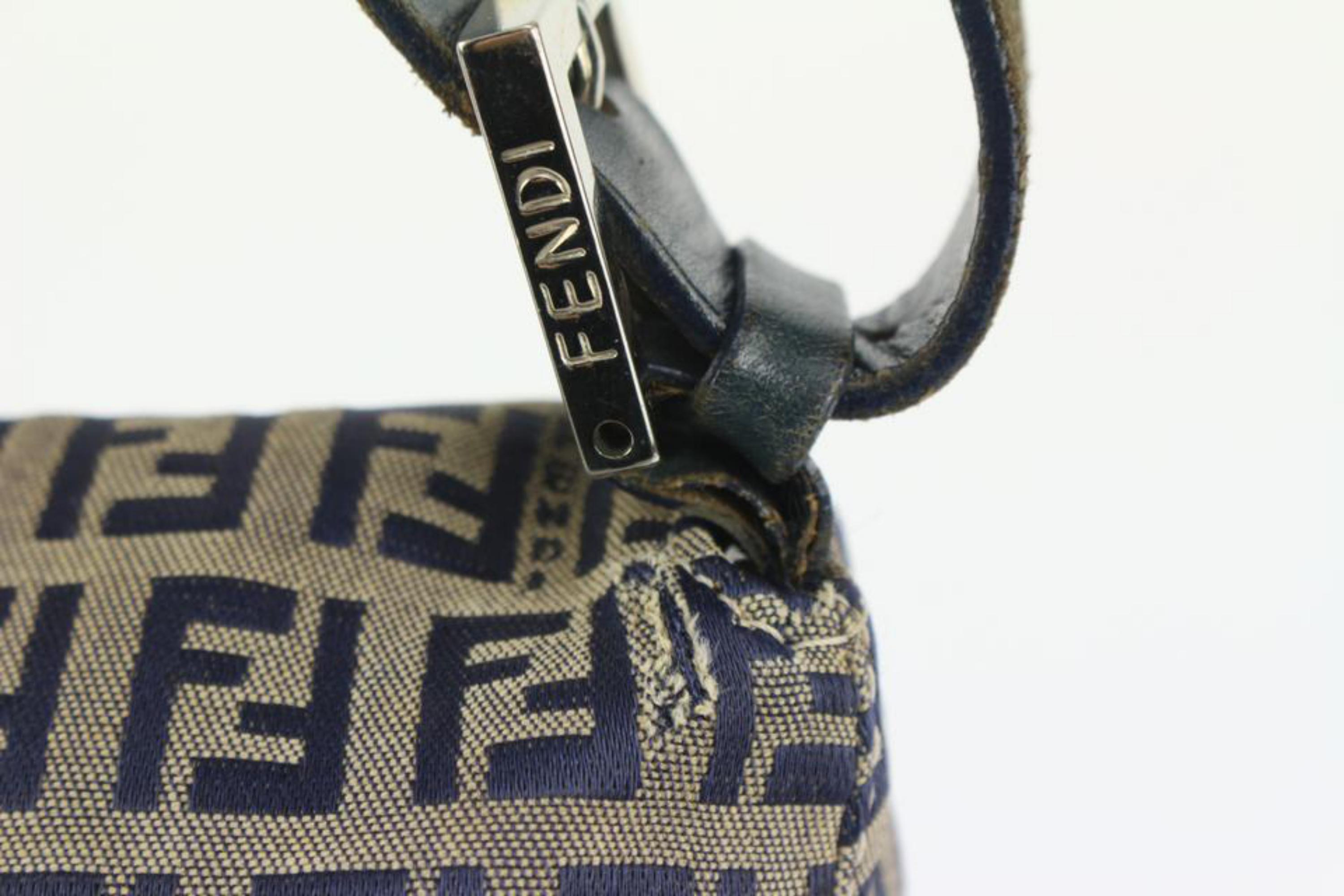 Fendi Mini sac Zucca bleu marine en toile Zucchino Mama Forever 1130f12 Pour femmes en vente