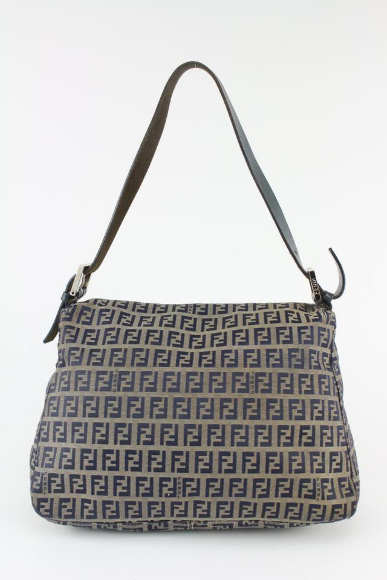 Fendi Mini sac Zucca bleu marine en toile Zucchino Mama Forever 1130f12 en vente 3