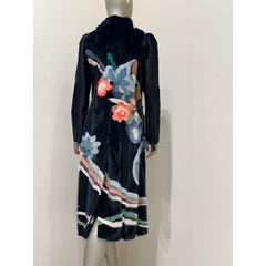 Fendi Mink Floral Intarsia Navy Blue Coat IT 42 with Long Sleeves