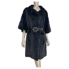 Fendi Mink Fur Coat with Belt - Deep Navy, Size S-M