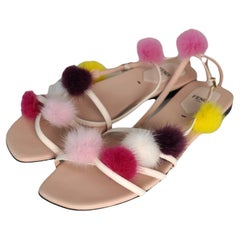 Fendi Mink Multi Colored Pom Pom Suede Nude Sandals Sz 41