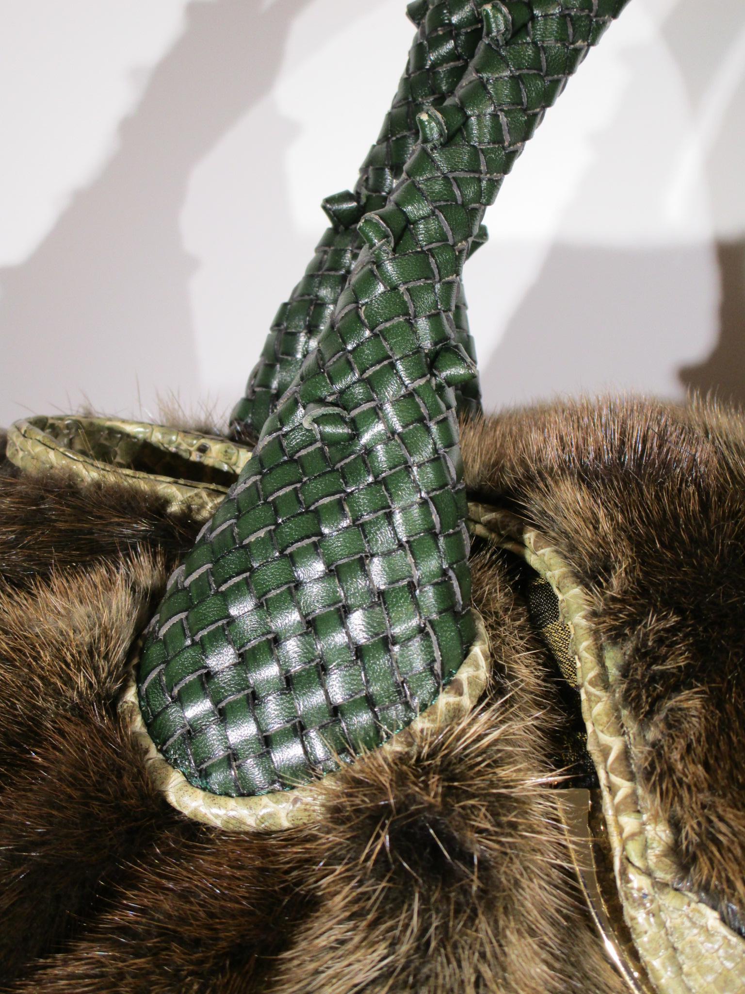 FENDI Mink Spy Bag Fur Snakeskin Leather Handbag Purse  4