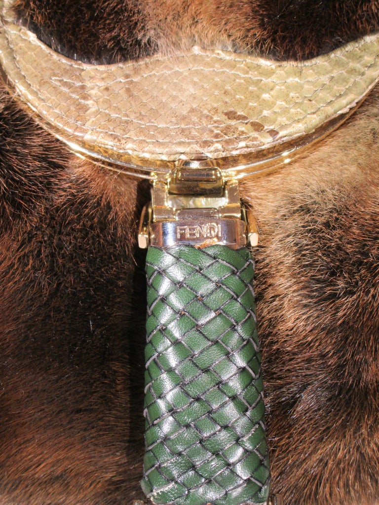 FENDI Mink Spy Bag Fur Snakeskin Leather Handbag Purse  For Sale 3