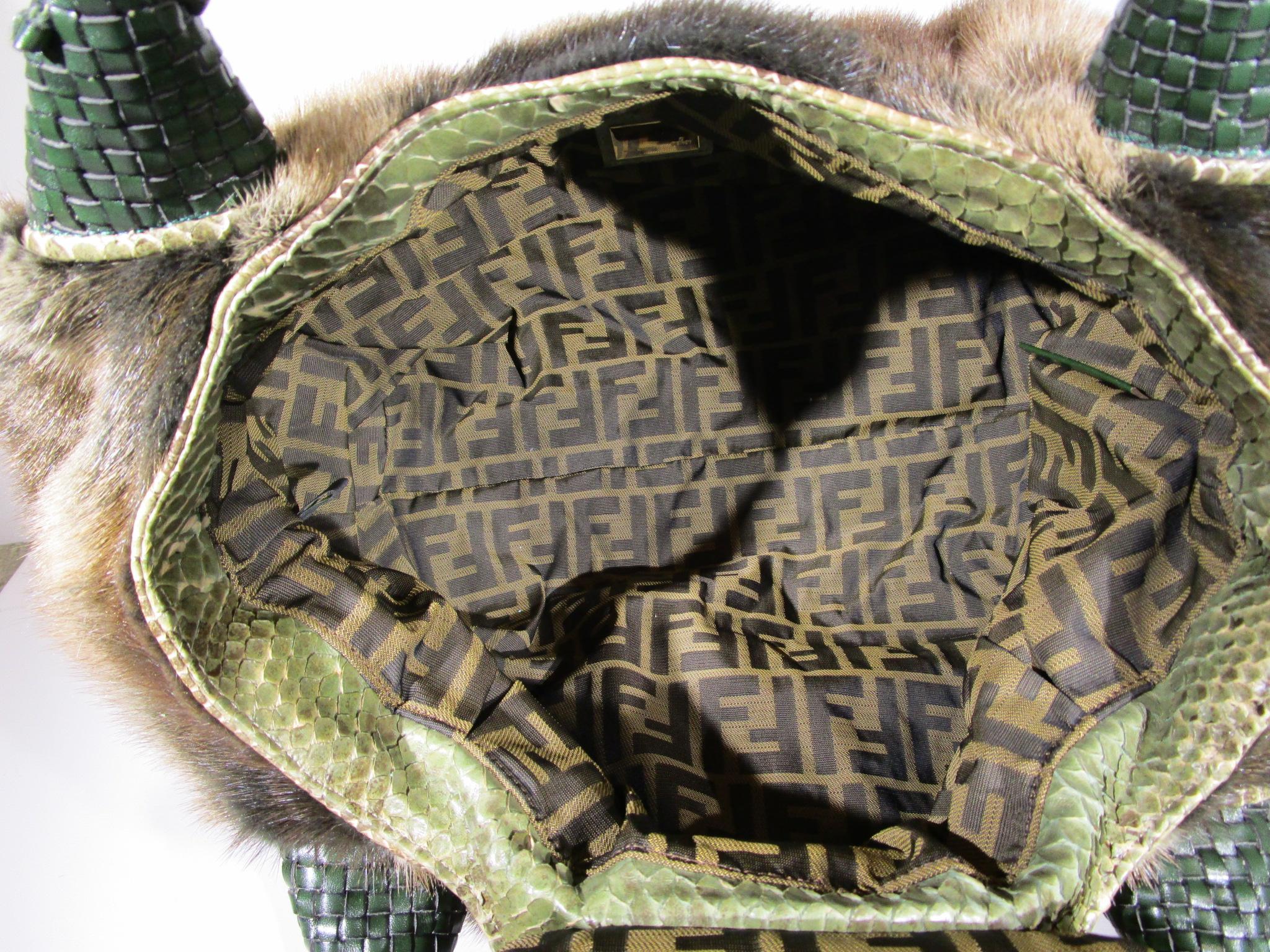 FENDI Mink Spy Tasche Pelz Schlangenhaut Leder Handtasche Geldbörse 9
