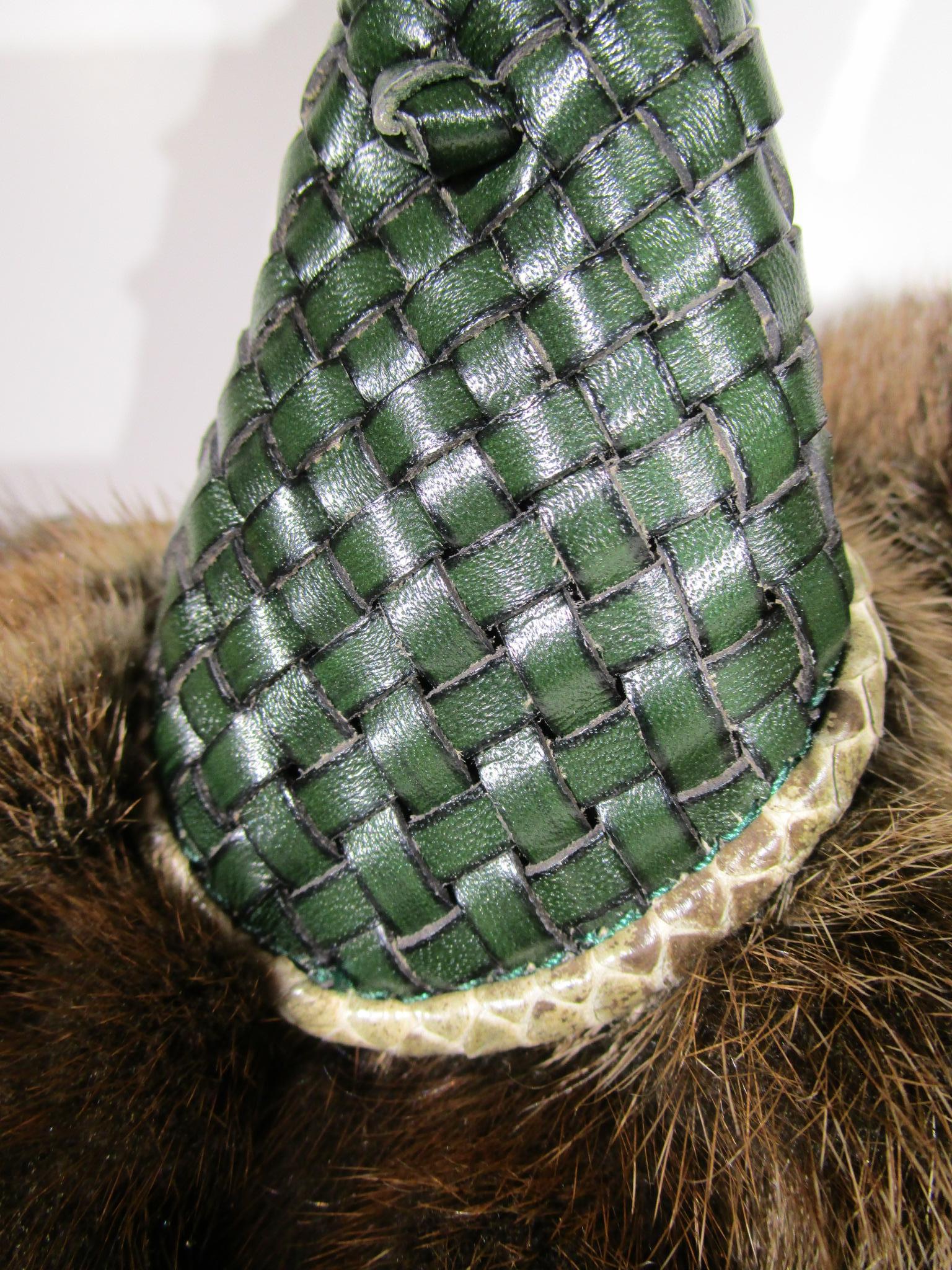 FENDI Mink Spy Tasche Pelz Schlangenhaut Leder Handtasche Geldbörse 11