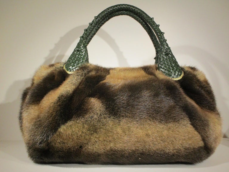 Black FENDI Mink Spy Bag Fur Snakeskin Leather Handbag Purse  For Sale
