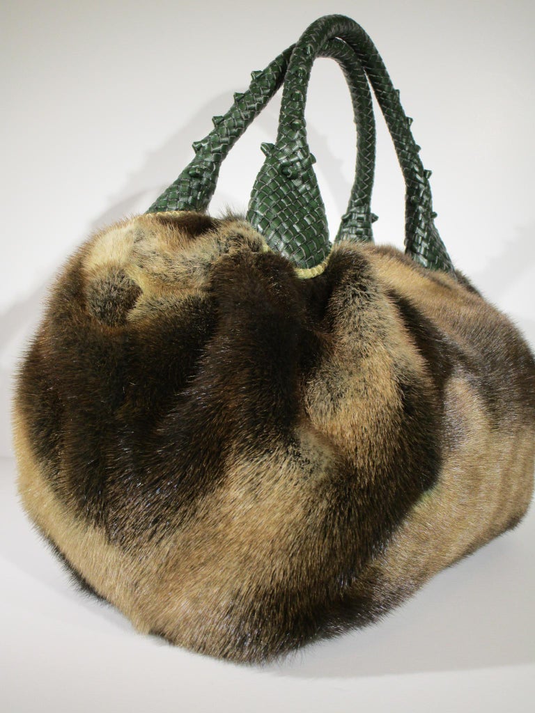 FENDI Mink Spy Bag Fur Snakeskin Leather Handbag Purse  In Good Condition For Sale In Lakewood, CO