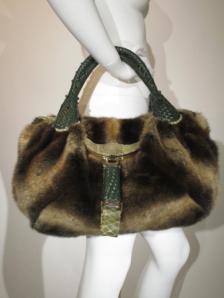 FENDI Mink Spy Bag Fur Snakeskin Leather Handbag Purse  For Sale 1