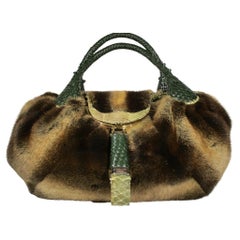 Used FENDI Mink Spy Bag Fur Snakeskin Leather Handbag Purse 
