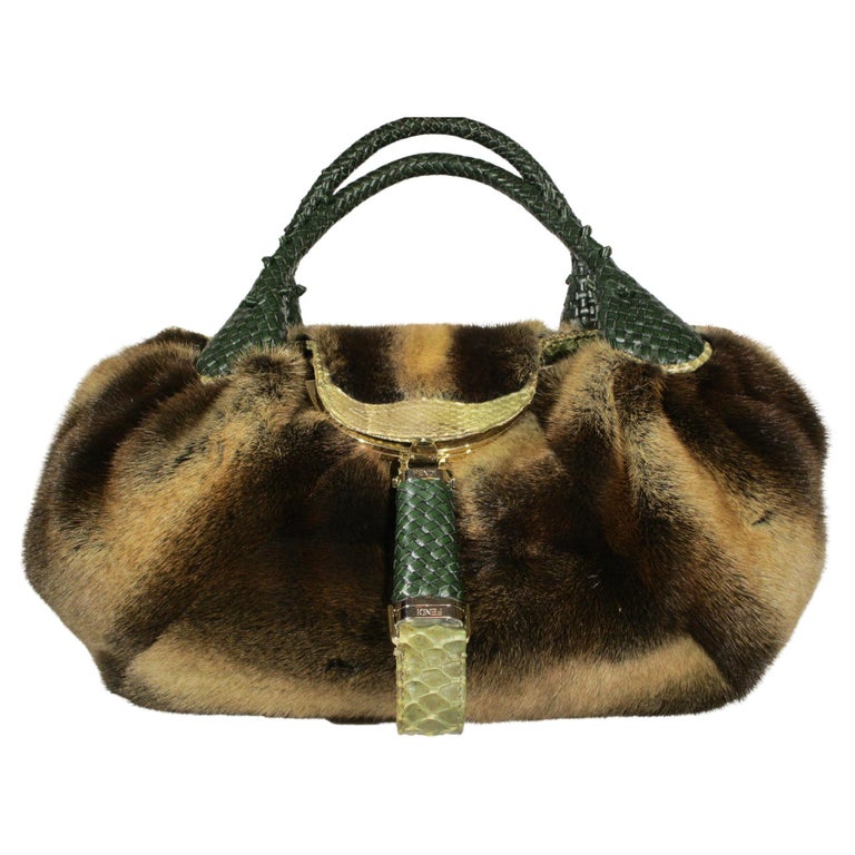 FENDI Mink Spy Bag Fur Snakeskin Leather Handbag Purse For Sale at 1stDibs